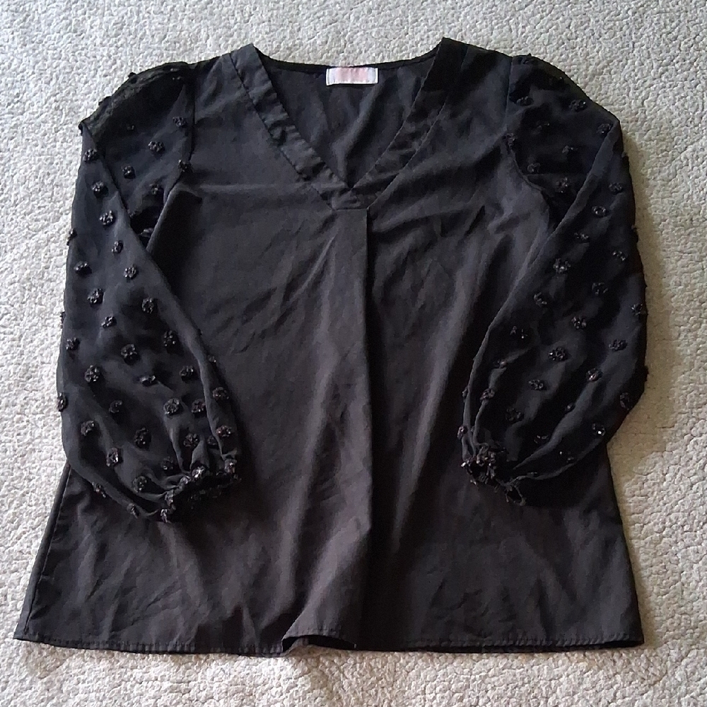 C+D+M Black Embellished Boxy Long Sleeve Blouse Large